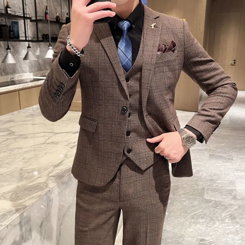 C160 conjunto completo de chaquetas para hombre, conjunto ruffiano y guapo, versión coreana informal, ajustado, negocios, boda, padrino de boda