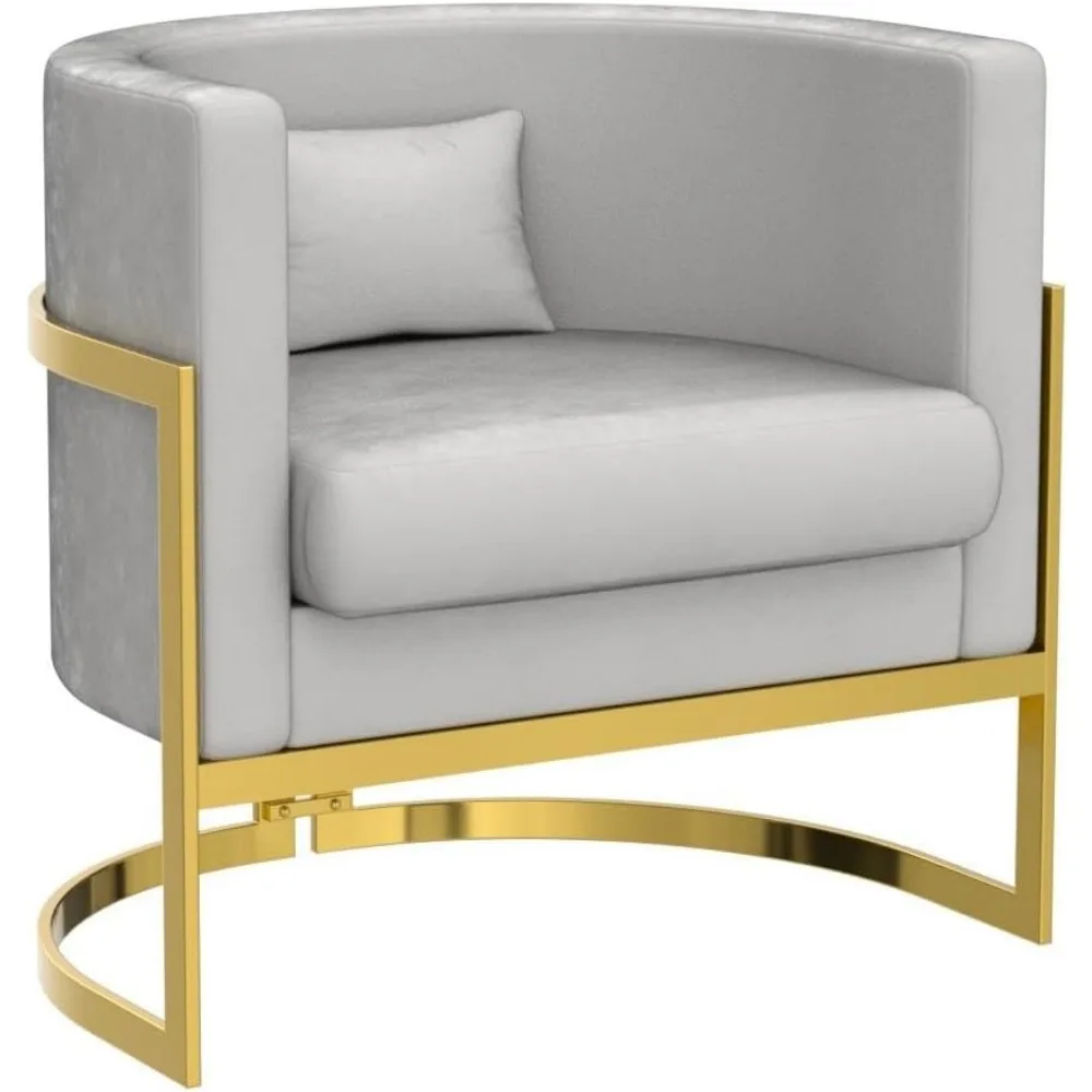 Velvet Accent Chair, Modern Barrel Chair Upholstered Armchair for Living Room Bedroom Single Sofa Chair Club Chairs Gray Gold