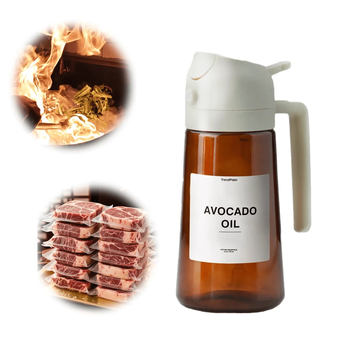 Rociador de Aceite de Oliva de 16oz/470ml para Cocinar, Dispensador de Aceite 2 en 1 para Utensilios de Cocina, Botella de Spray Premium de Grado Alimenticio para Ensaladas, Frituras, Barbacoa (Blanco Crema)
