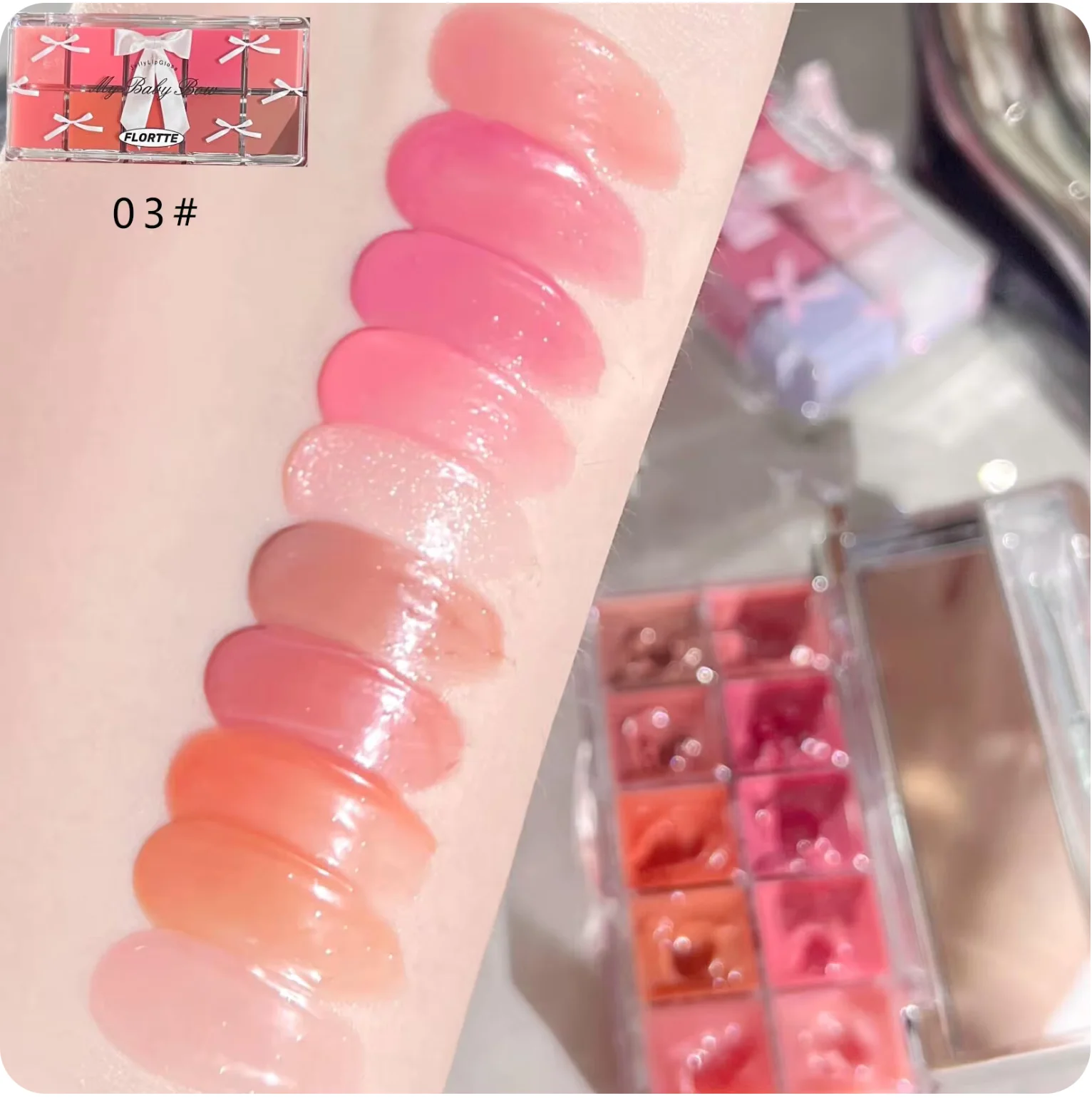 FLORTTE Brand Real 10-Color Lip Palette Lip Gloss and Lipstick Glossy Moisturizing Pigmented Multifunctional Original Cosmetics