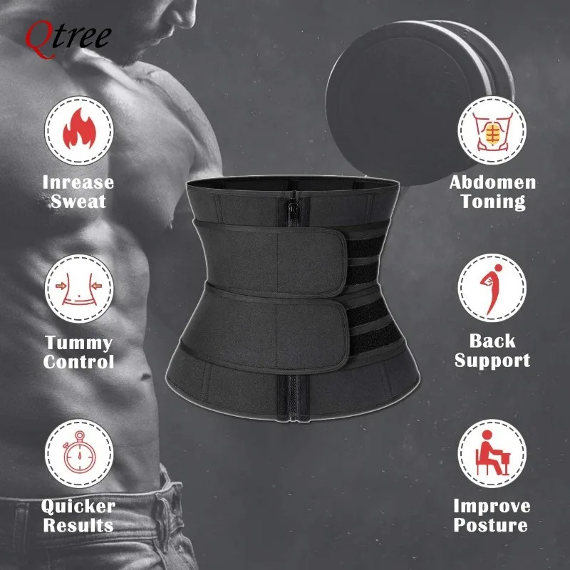 Qtree-Waist Trainer para Homens, Shaper Do Corpo Emagrecedor, Cinto Modelador De Perda De Peso, Shapers De Barriga, Aparador De Suor, Reduzindo Cinto Fino