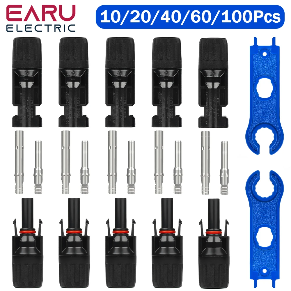 EARU 5/10/20/30/50Pairs DC PV Solar Connector 1000V 30A Panel Stecker IP67 Waterproof Connector Kit for Solar Cable with Spanner