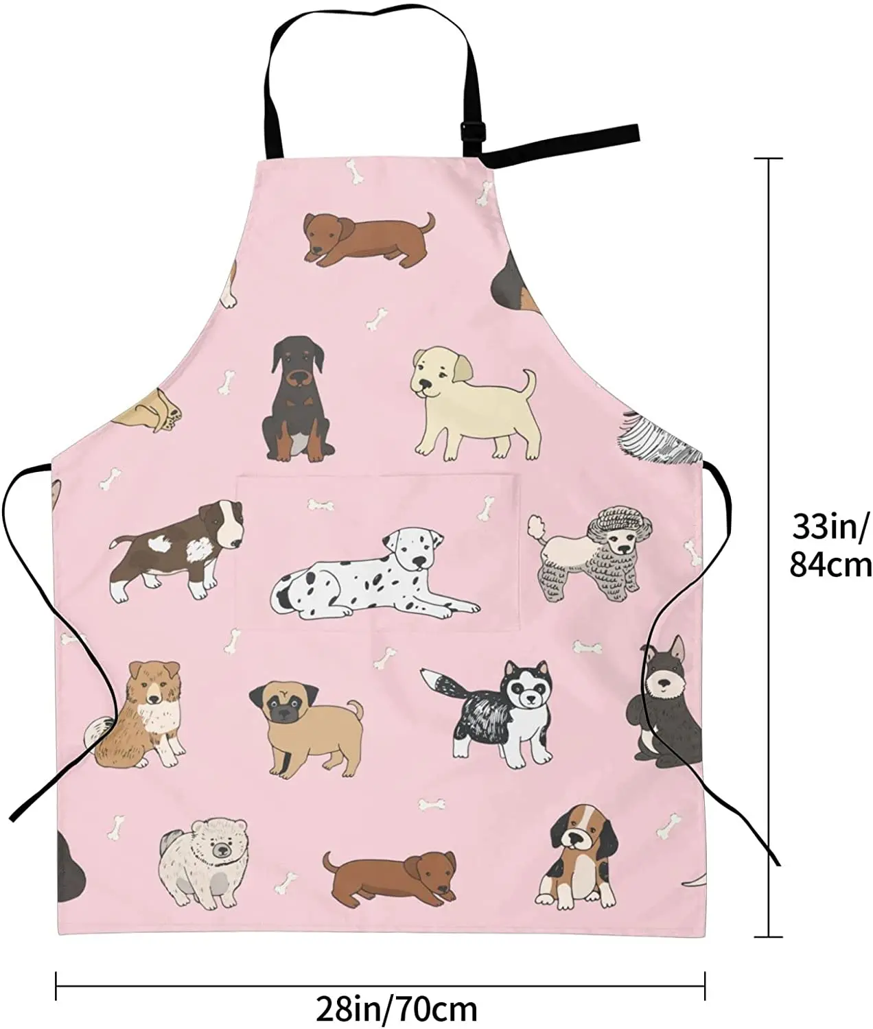 Cute Dogs Animals Waterproof Apron with 2 Pockets Cartoon Pets Kitchen Chef Aprons Bibs for Cooking Baking Painting Gardening