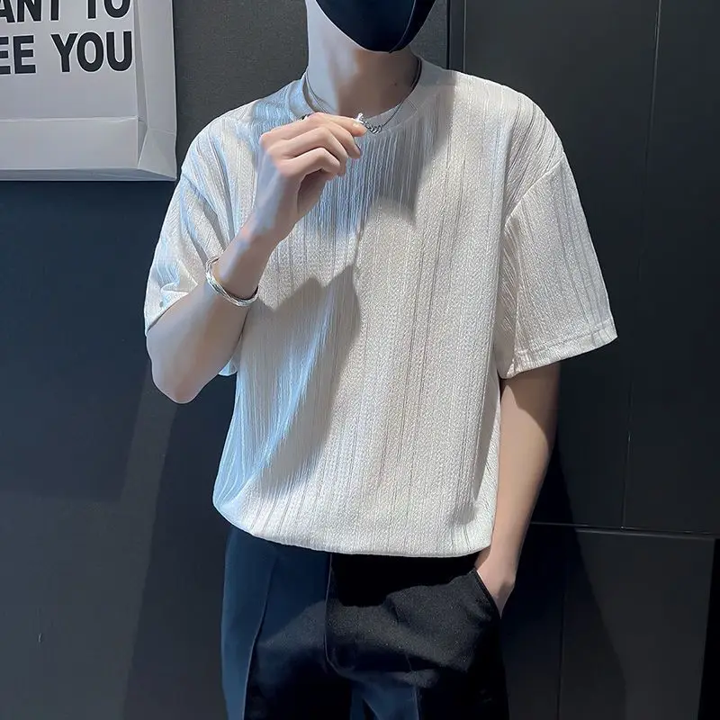 Fashion O-Neck Loose Korean Striped T-Shirt Men's Clothing 2023 Spring New Casual Pullovers Short Sleeve All-match Tee Shirt