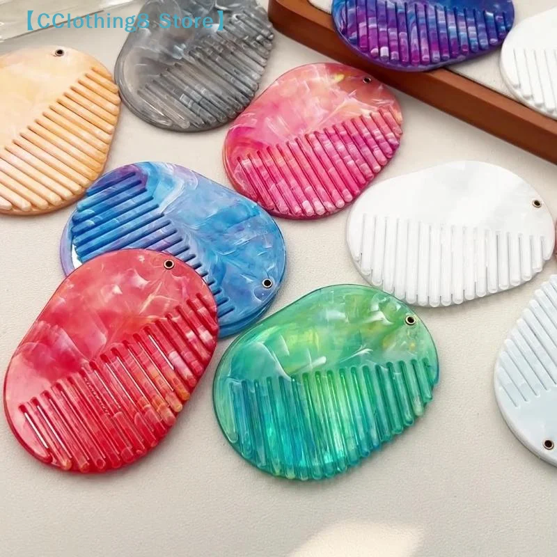 Marble Print Hair Comb Portable With Mirror Foldable Travel Makeup Mirror Acrylic Comb 2 In 1 For Women Hair Accessories【AliS8】