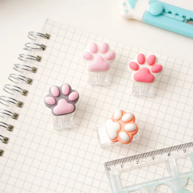 4Pcs Cute Cartoon Resin Cat Paw Decor Acrylic Paper Clip Girl Scrapbook Journal Storage Clip Memo Photo Clamp Office Accessories