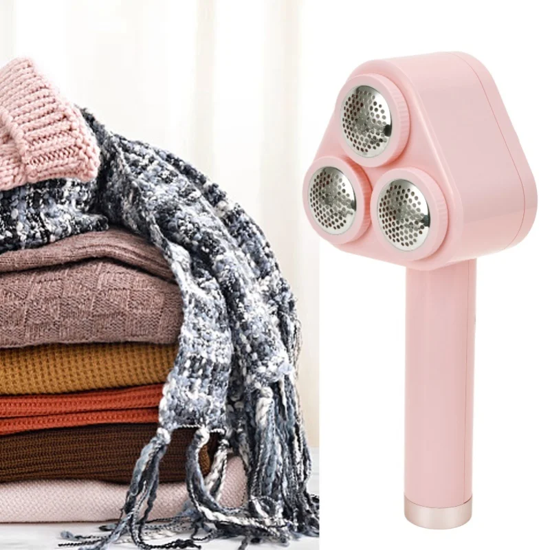 3 Head Adjustable Pink Hairball Trimmer USB Rechargeable Fabric Shaver For All Sizes Of Pills