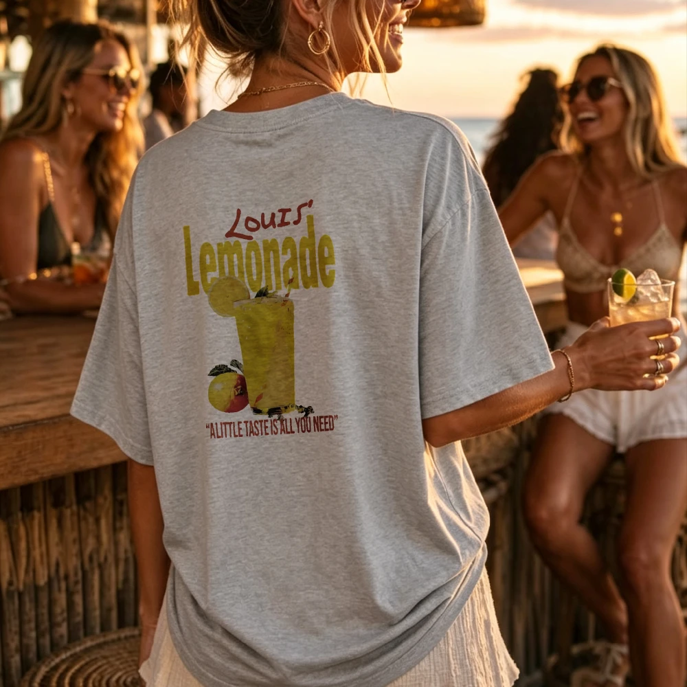 Vintage Retro Lemonade Cup Print Women Short Sleeve Top Louis' Lemonade Seaside Resort Everyday Summer Loose Graphic Tee