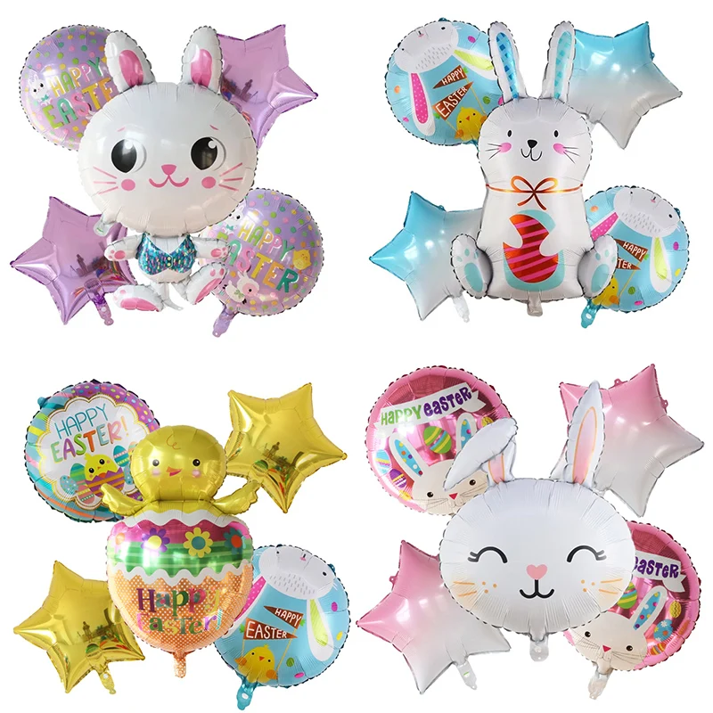 5Pcs Cartoon Kaninchen Folie Helium Ballons Frohe Ostern Party Dekoration kinder Geburtstag Party Kinder Spielzeug Luft Globos Liefert