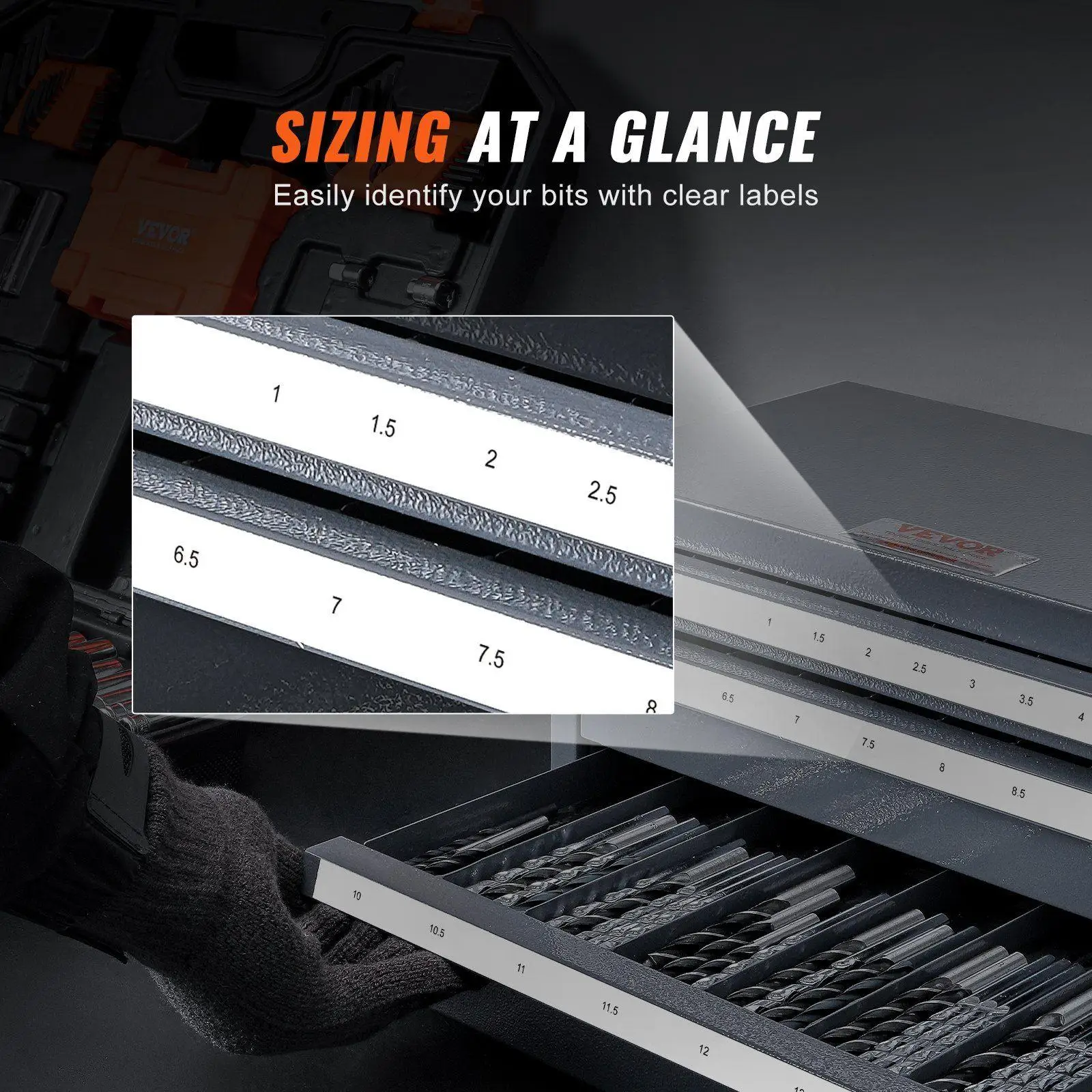 Drill Bit Organizer Cabinet 3 Drawers 1mm to 13mm Steel 29-Compartment Labeled Stackable Storage Unit