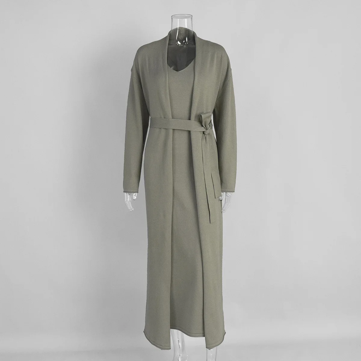 여성용 투피스 캐주얼 긴팔 가디건 민소매 바디콘 맥시 드레스 니트 스웨터 세트 한국 스타일 솔리드 슈트 2026 신상