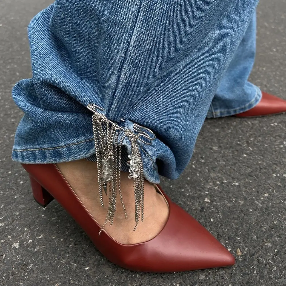 

Heart Pearl Bow Brooch Detachable Button Clasps Trouser Leg Decorative Brooch Tassel Adjustable Jean Fit Tighten Buckle