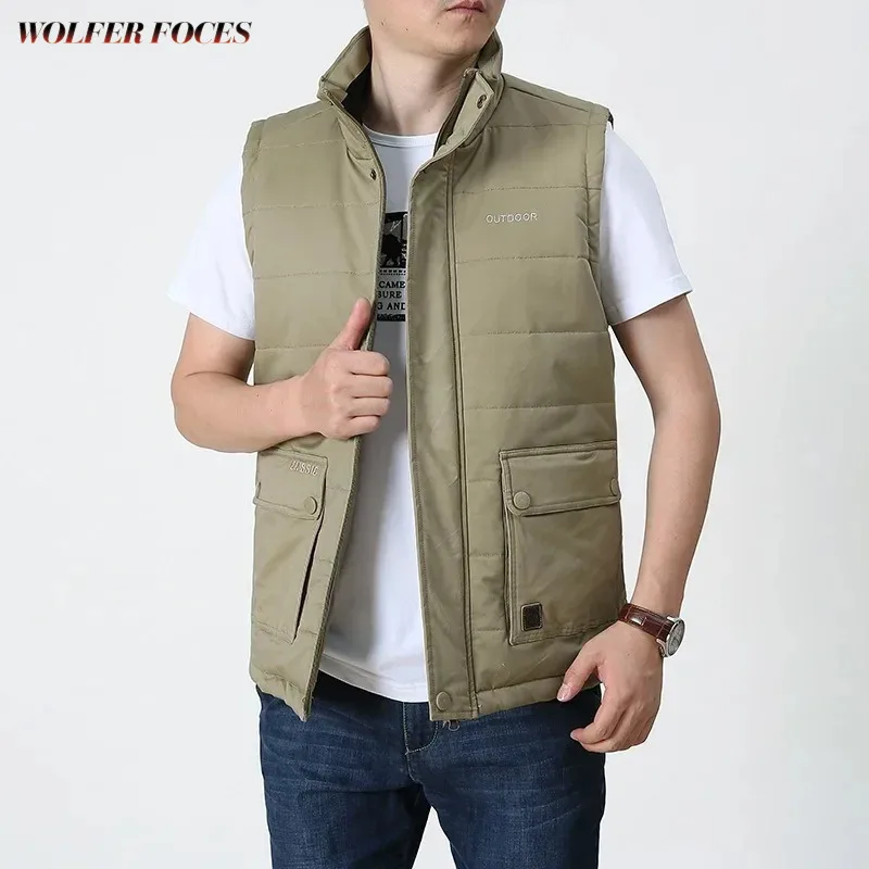 

Size Coats Casual Work Vest Large Multi Pocket Man Mountaineering Hunting Men's Embroidered Camping Sleeveless Jacket Denim Golf