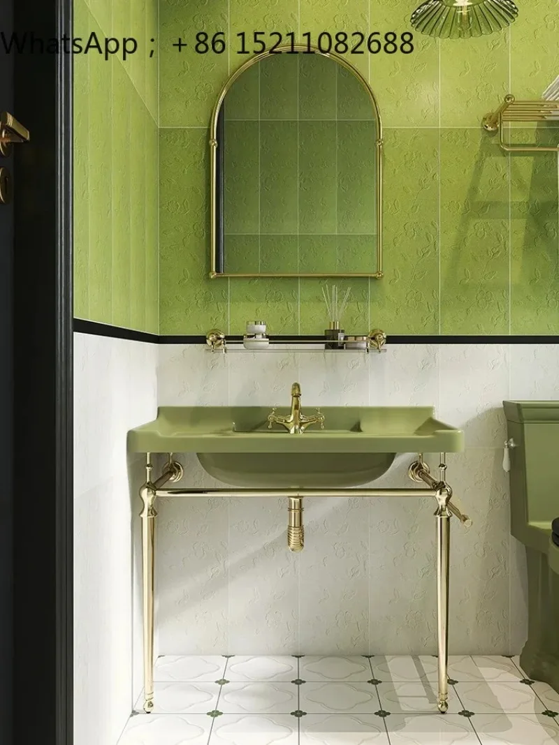 SCY retro ceramic with bracket integrated washbasin small apartment bathroom balcony floor washbasin