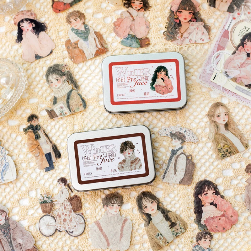 

Mr. Paper, 100 шт./пакет, зимняя серия Prelude, наклейки в штучной упаковке с персонажами, материал для книги «сделай сам», декоративные наклейки