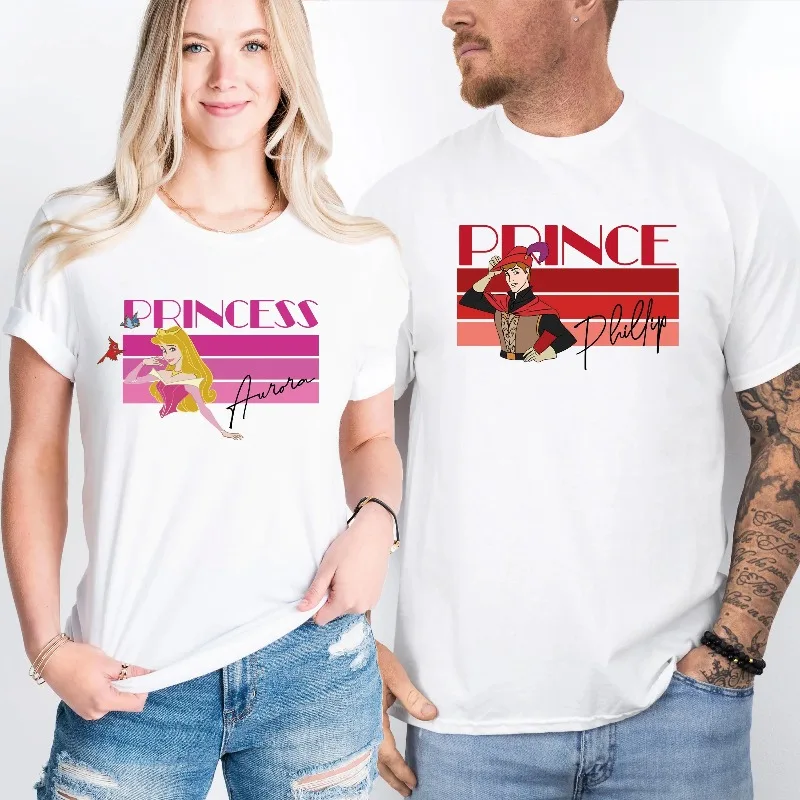 Camisa de pareja de princesas Aurora y Príncipe Phillip de Disney, camisa a juego encantadora de Cenicienta de Disneyland