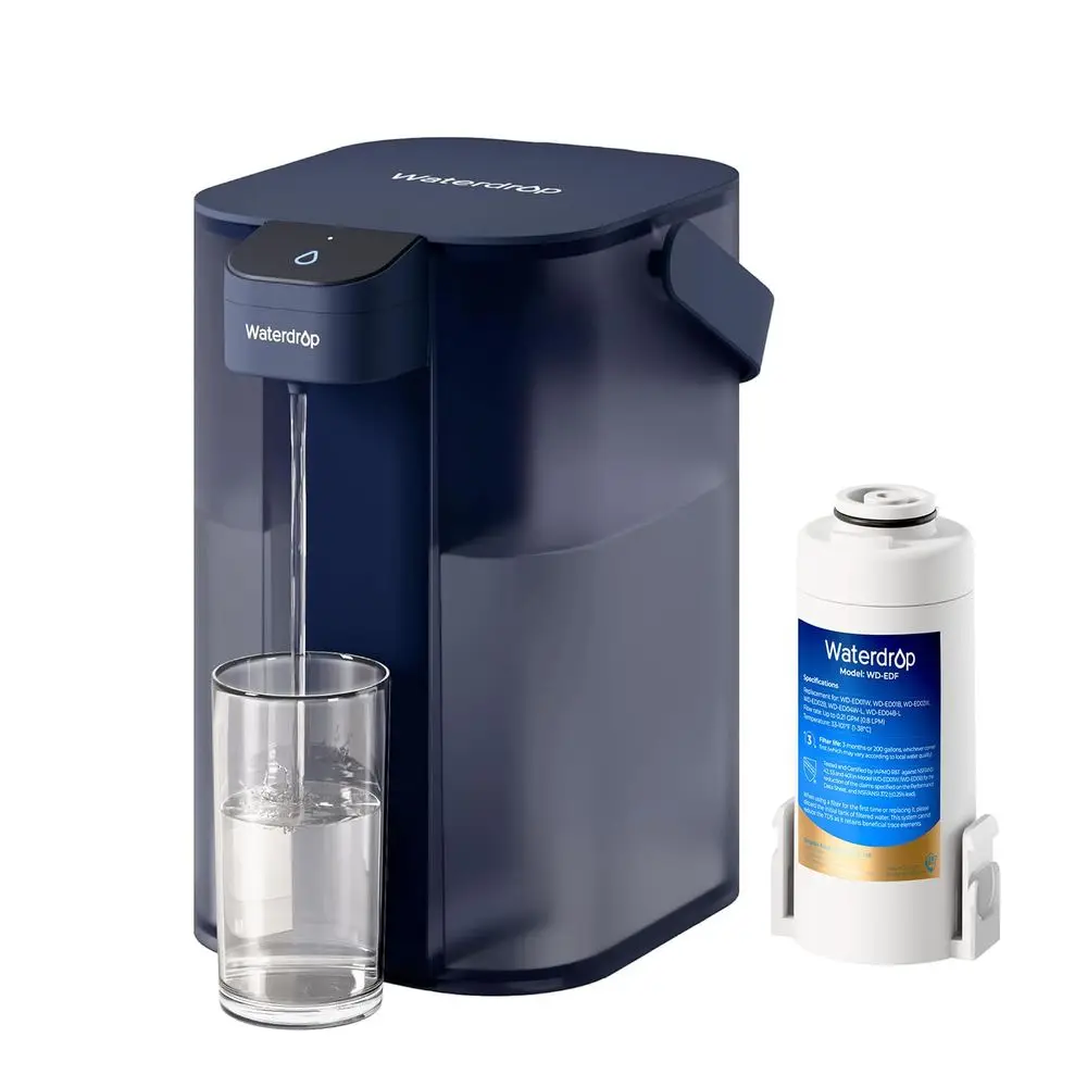 

200-Gallon 15-Cup Countertop Water Filtration System, Rechargeable Dispenser, Reduces Lead, Chlorine, POA/POS, Blue