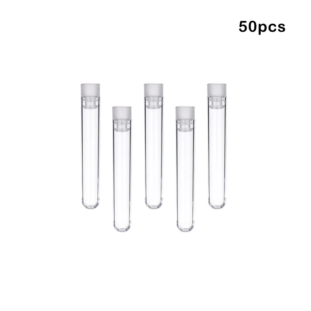 

50 Pieces Clear Plastic Test Tubes with Push Caps 12x75 Round Bottom Vial Party Favors School Lab Experiment Supplies