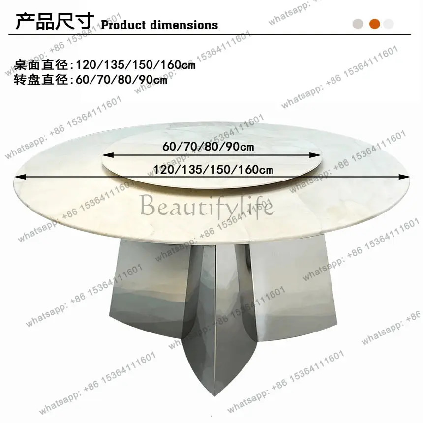 Natural luxury stone Kali ice jade marble dining table Round villa marble dining table with turntable