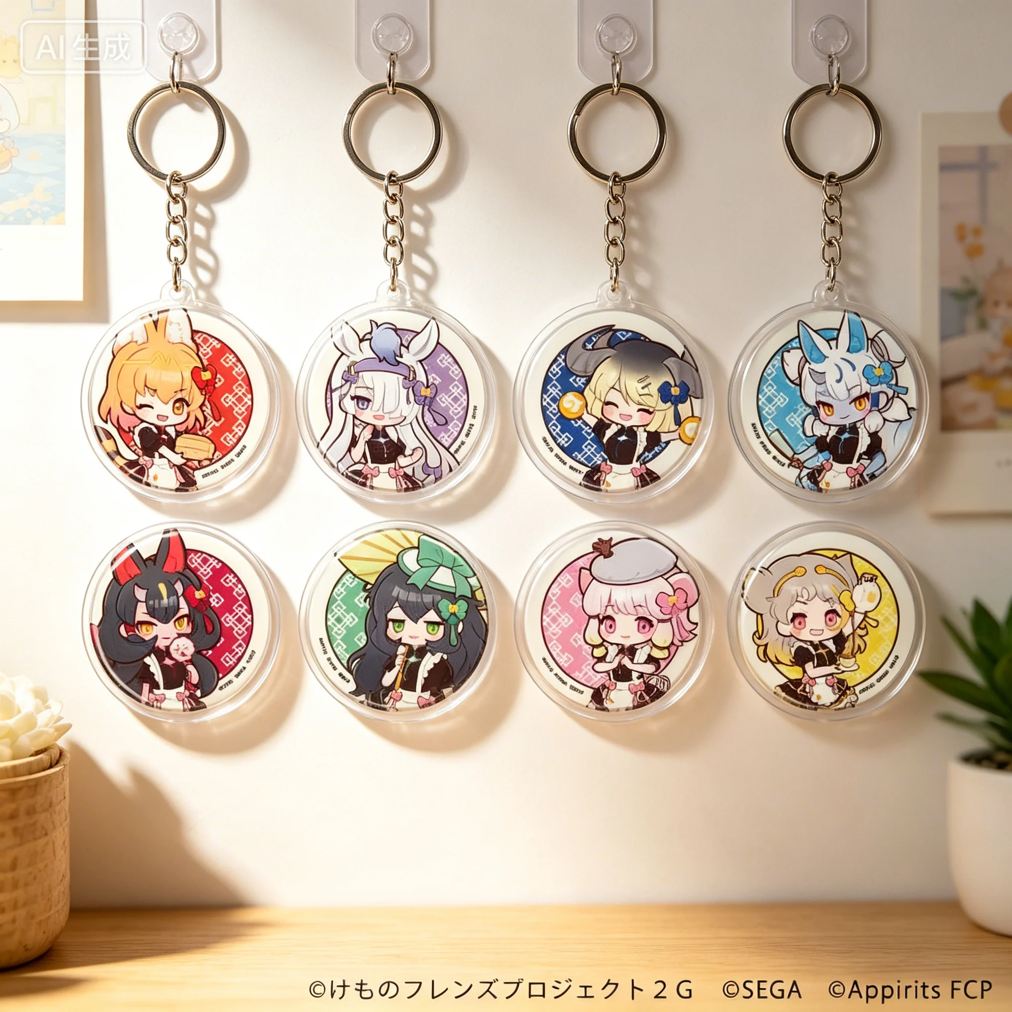 

Anime Kemono Friends 3 China Maid Ver Serval circle Acrylic Pendant Keychains bag decorations Festivals Gifts