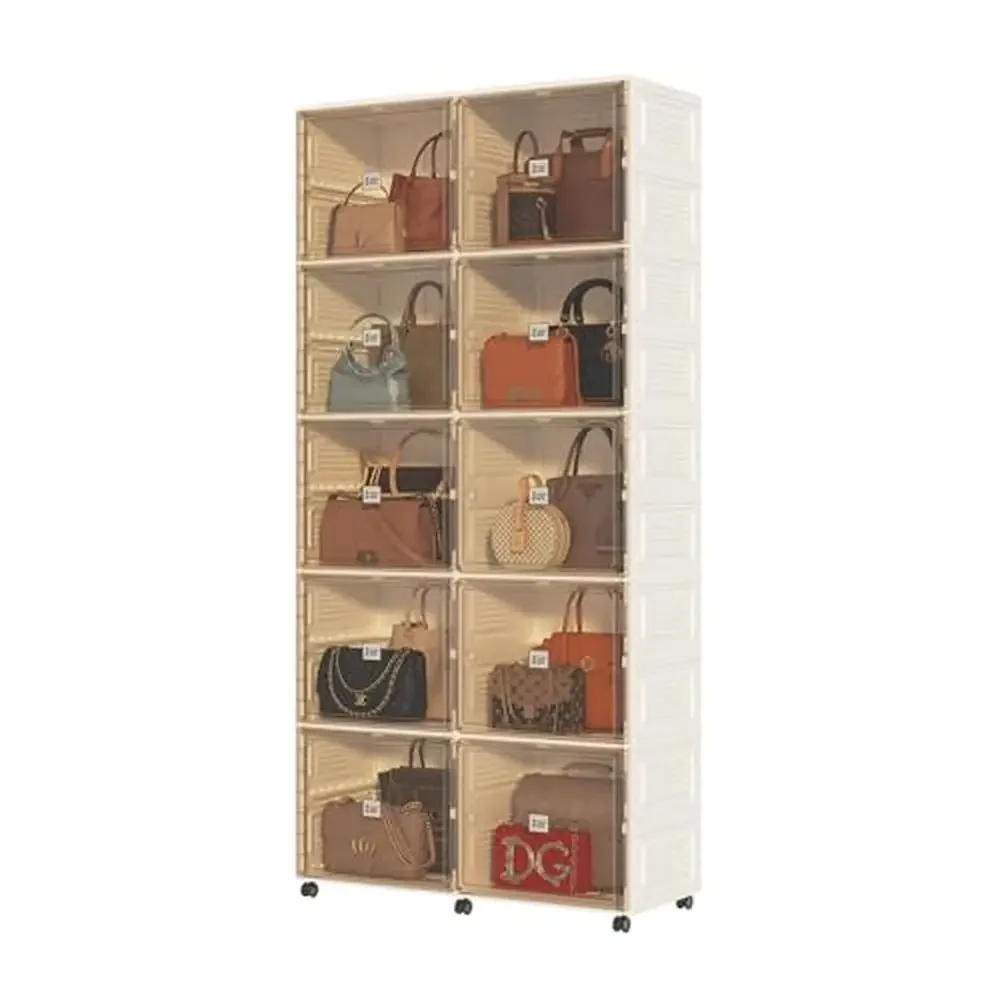 Handbag Shoes Toys Clothes Organizer Storage Cabinet Magnetic Doors PP PET Odor-Free Eco-Friendly Stackable Transparent Doors