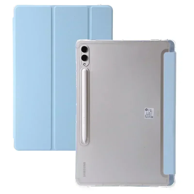 Étui en cuir PU à trois volets pour Samsung Tab S9 FE, coque arrière rigide en acrylique transparent, porte-stylo, Galaxy Tab S9 Fe, 10.9