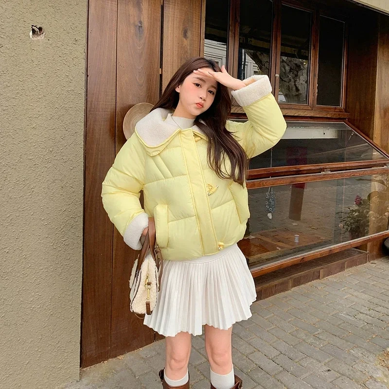 2025 Women Loose Cotton-padded Jacket Sweet Thicken Button up Warm Coat Winter Long Sleeves Casual Parkas Autumn Outerwear