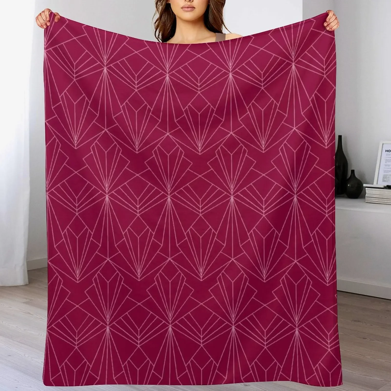 

Art Deco in Raspberry Pink Throw Blanket Large Nap Single Blankets