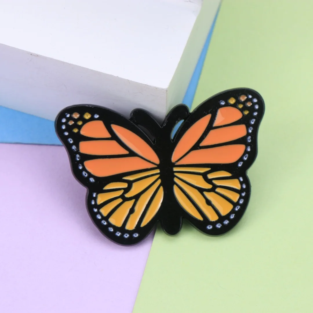 Monarch Butterfly Enamel Lapel Pin, Vibrant Orange Wing Cartoon Brooch, Nature Insect Metal Badge, Bohemian Decor for Jackets