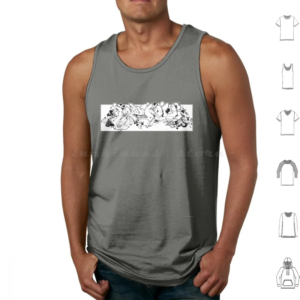 Manu Slapper I Tank Tops Print Cotton Graffiti Outline Manu Black And White Wildstyle Love Hearts Hugs And Kisses