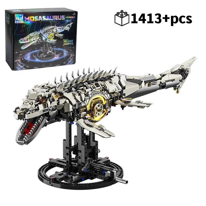 Mosasaurus Building Kit 1413PCS Light Dinosaur Model Moving Sea Dragon Technical Bricks Creative Decor Birthday Christmas Gift