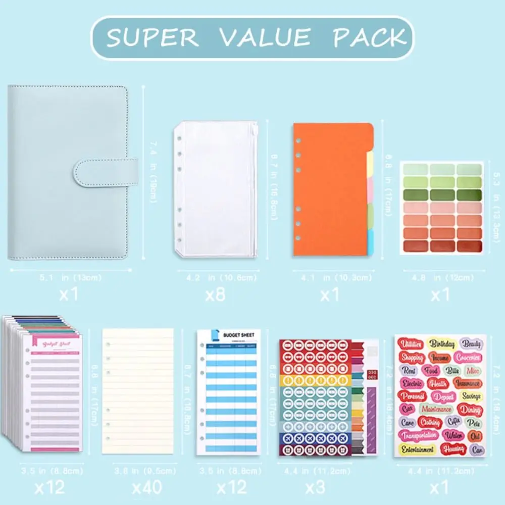 A6 Binder Ledger PU Leather Macaron Colorful Budget Binder Notebook Stickers Cash Envelopes Budget Planner Office Worker - view 3