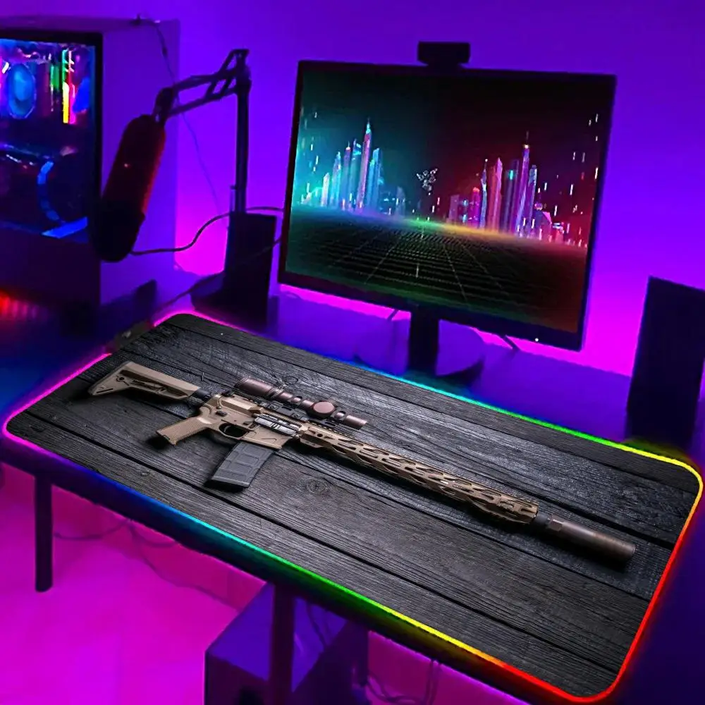 

Gun pattern Mouse Pad XXL RGB Gaming Mouse Pad Gamer Accessories Large LED Light Mousepads PC Computer Desk Mat with Backlit