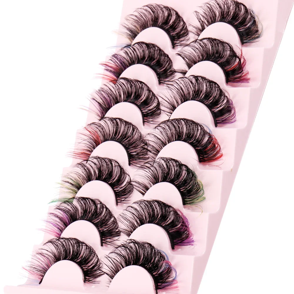 7 par kolorowych sztucznych rzęs z norek 8D Faux Natural long Fluffy do przedłużania rzęs Drama Soft Colored Fake Lashes make up