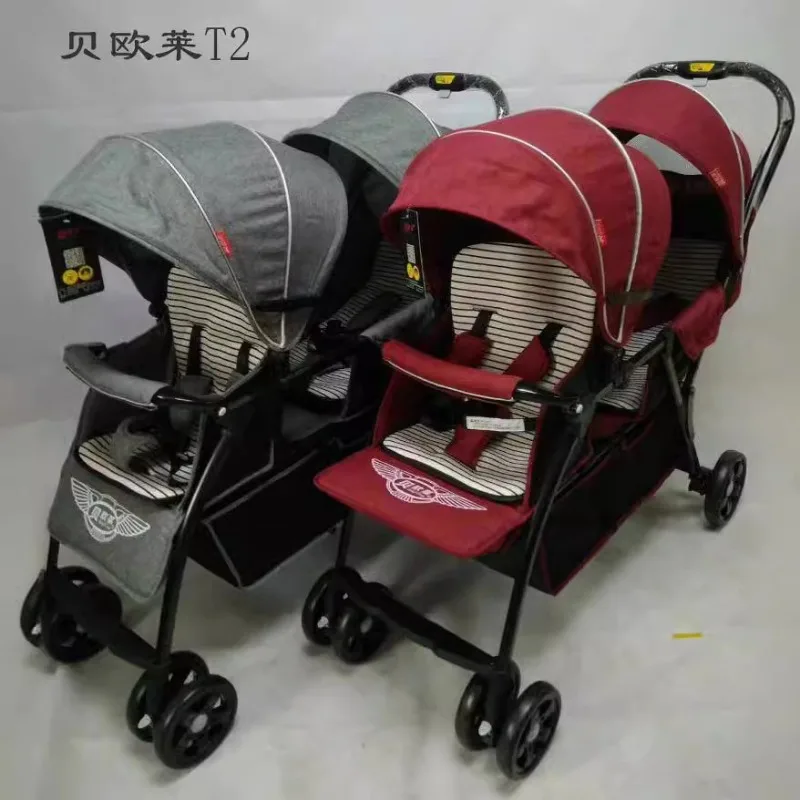 Twin baby strollers with front and rear seats, lightweight folding double stroller that can lie flat