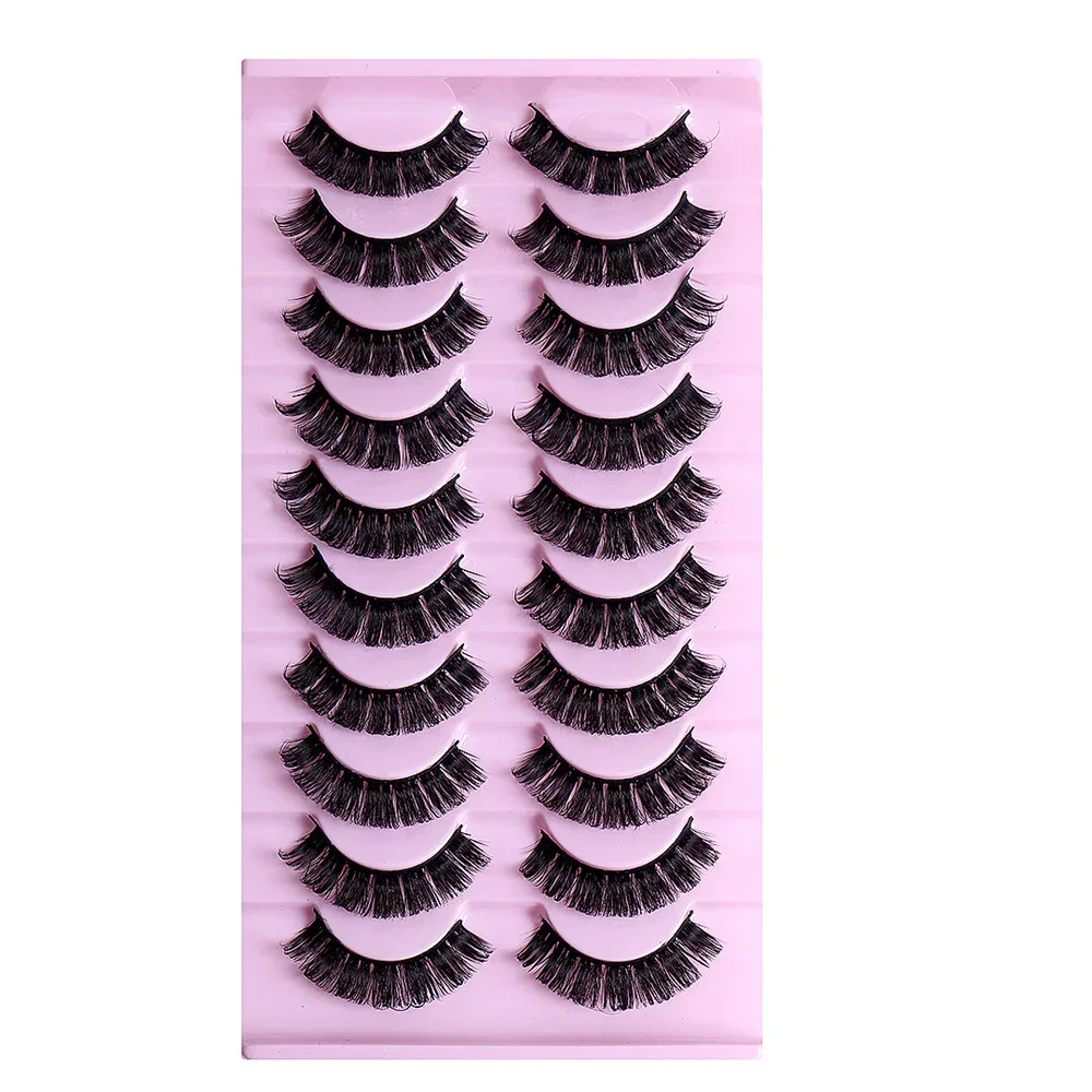 10Pairs Russian Strip Lashes DD Curl False Eyelashes Fluffy Wispy Faux Mink Lashes Pack