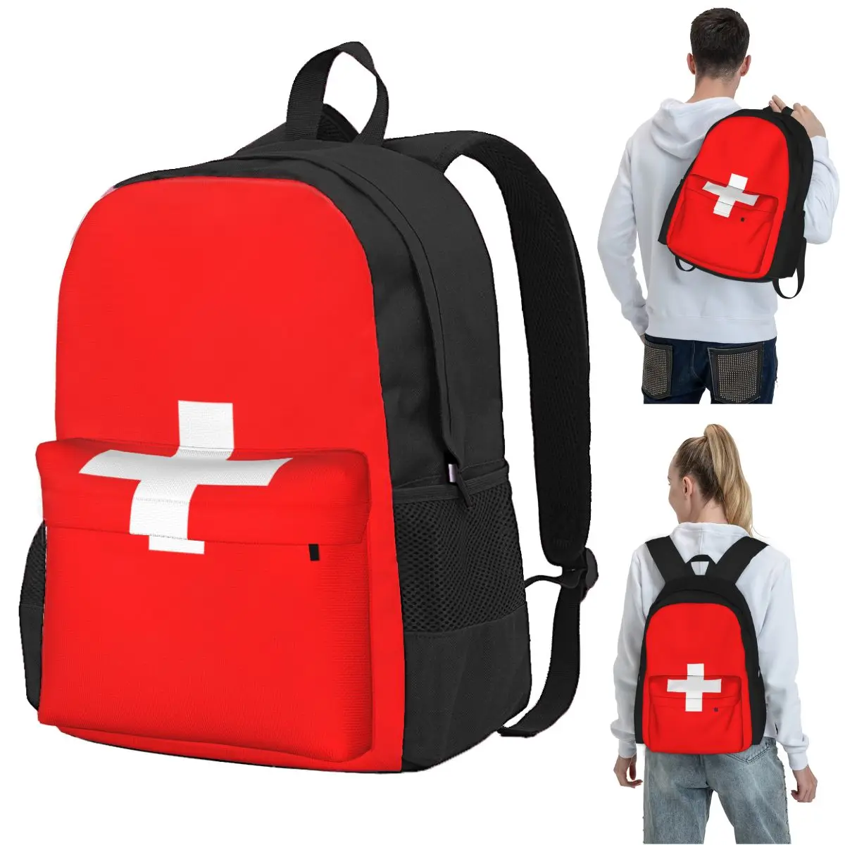Swiss Switzerland Flag Backpack Student BookBag Kids School Bag Laptop Shoulder Bags for Men Women