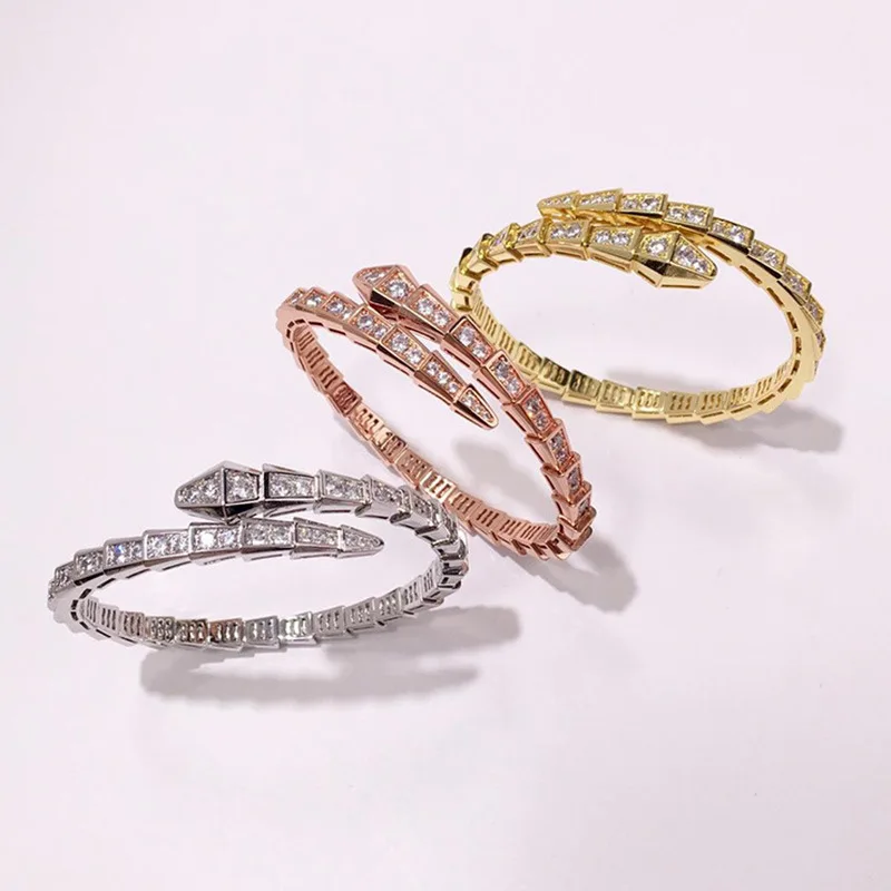 

High quality Copper Gilding Fashion Personality Inlaid Zircon Snake Bone Open Bangle Women's Fashion Jewelry