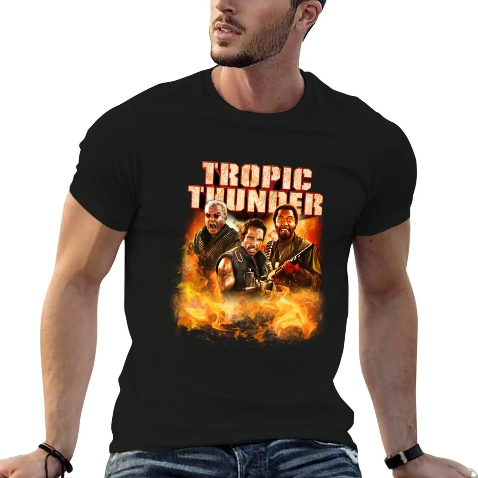 Tropic Movie Veteran Thunder American Vintage T-Shirt blanks Personalized t-shirt vintage t shirt men