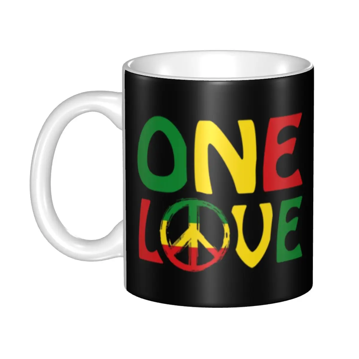 ONE LOVE With Peace Symbol Coffee Mug DIY Personalized Jamaican Reggae Ceramic Milk Tea Mug