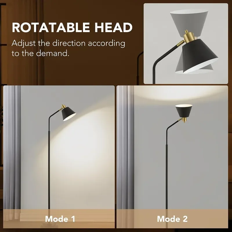 Upgraded Double-Base Black Floor Lamp Adjustable Lamp Head-65.3