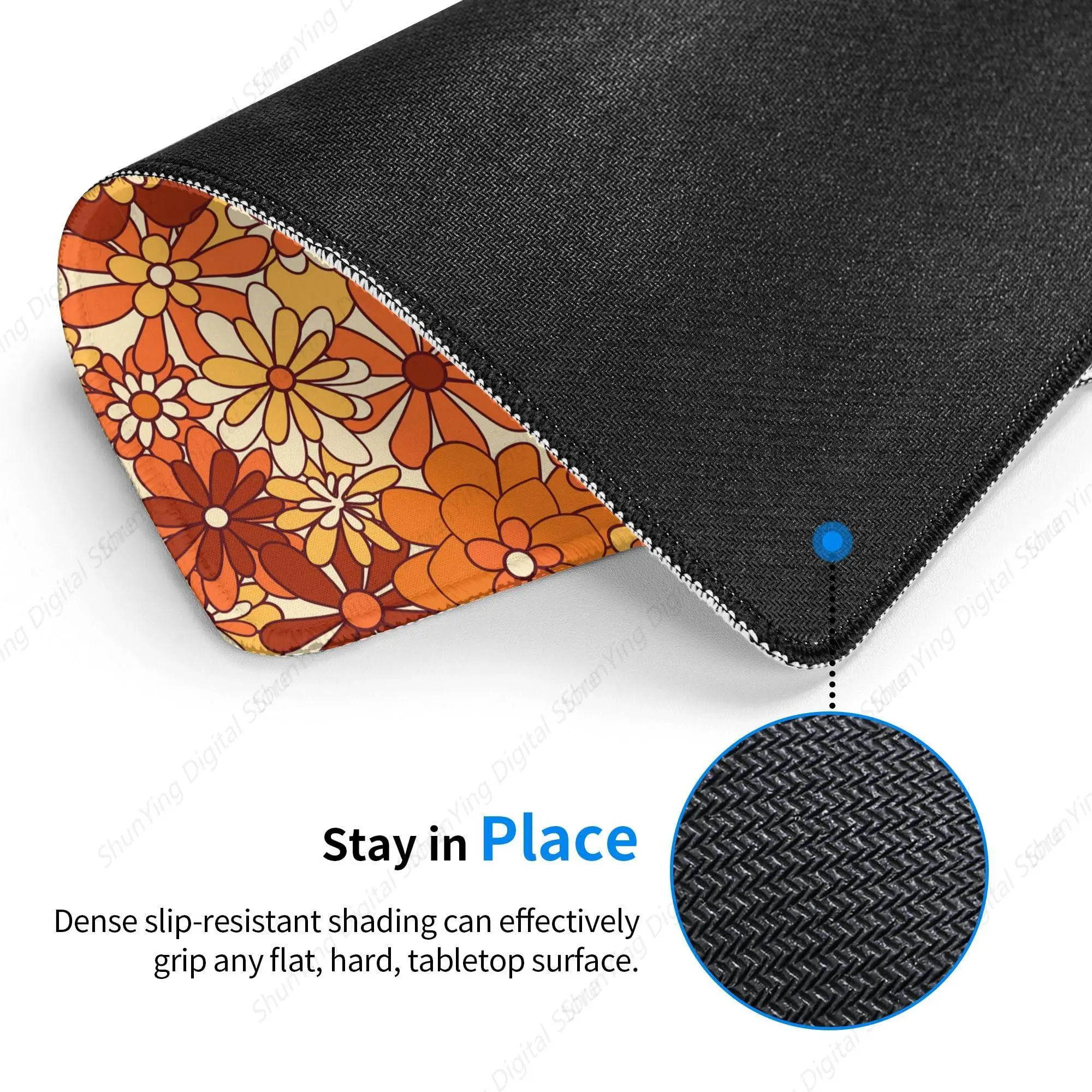 Retro Bohemian Hippie Flower Mouse Pad Non Slip Rubber Durable Stitching Edge Gaming Computer Mouse Pad For Home Office 25*30cm