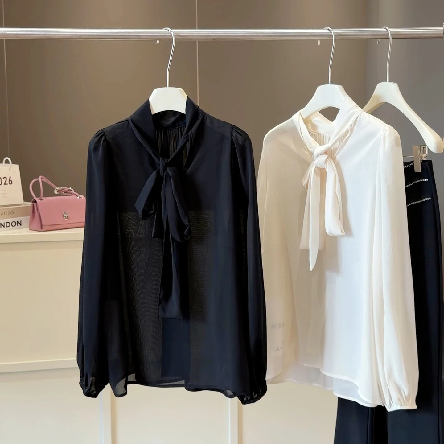 Bow Streamer Chiffon Shirt Women Tops Blouse