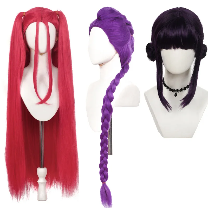 Película Kpop grupo Idol Cosplay peluca Mira Rumi Zoey Demon Hunters púrpura negro rojo pelo largo pelucas sintéticas resistentes al calor