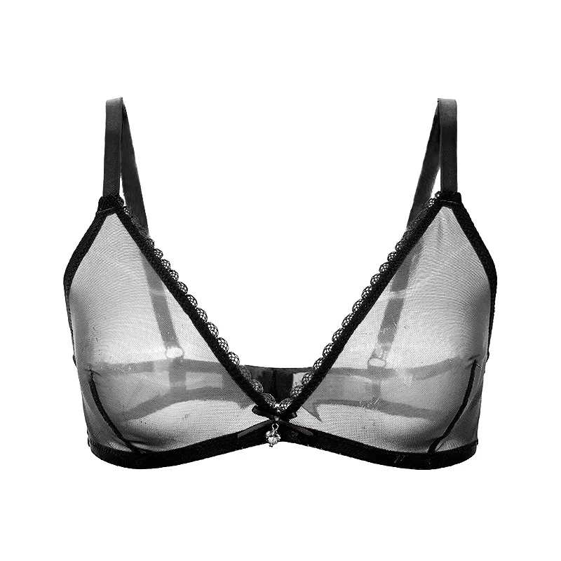 Summer New Women Sexy Mesh Transparent Black Underwear Ultra-thin Gauze Lace Bra One Piece Wife Breathable Naked Feeling