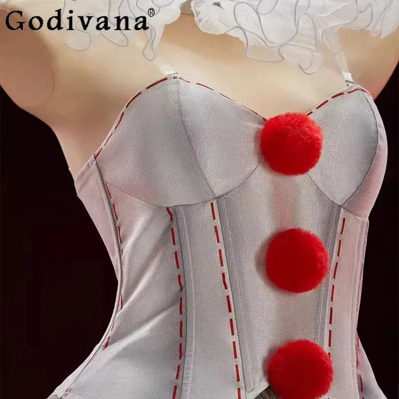 Women Anime Silver Joker Halloween Skirt Set Sexy Lingeries Private Photo Shoot Suits Female Sleeveless Top and Skirt Outfits