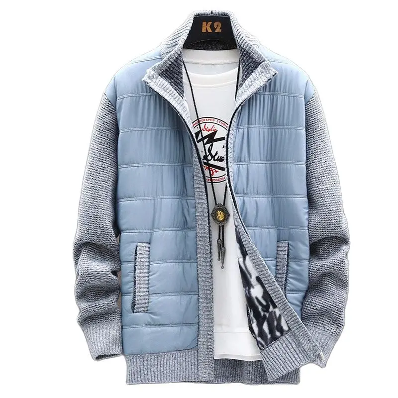 

Autumn Winter Korean Style Men Patchwork Cardigan Sweaters Men's StCollar Sweater Coat Zipper Knitted Jacket Male 8806