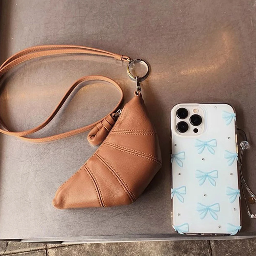 

Женская мини-сумка с круассаном, маленький кошелек для монет, однотонная модная сумка для губной помады, сумка для пельменей из искусственной кожи для путешествий на открытом воздухе