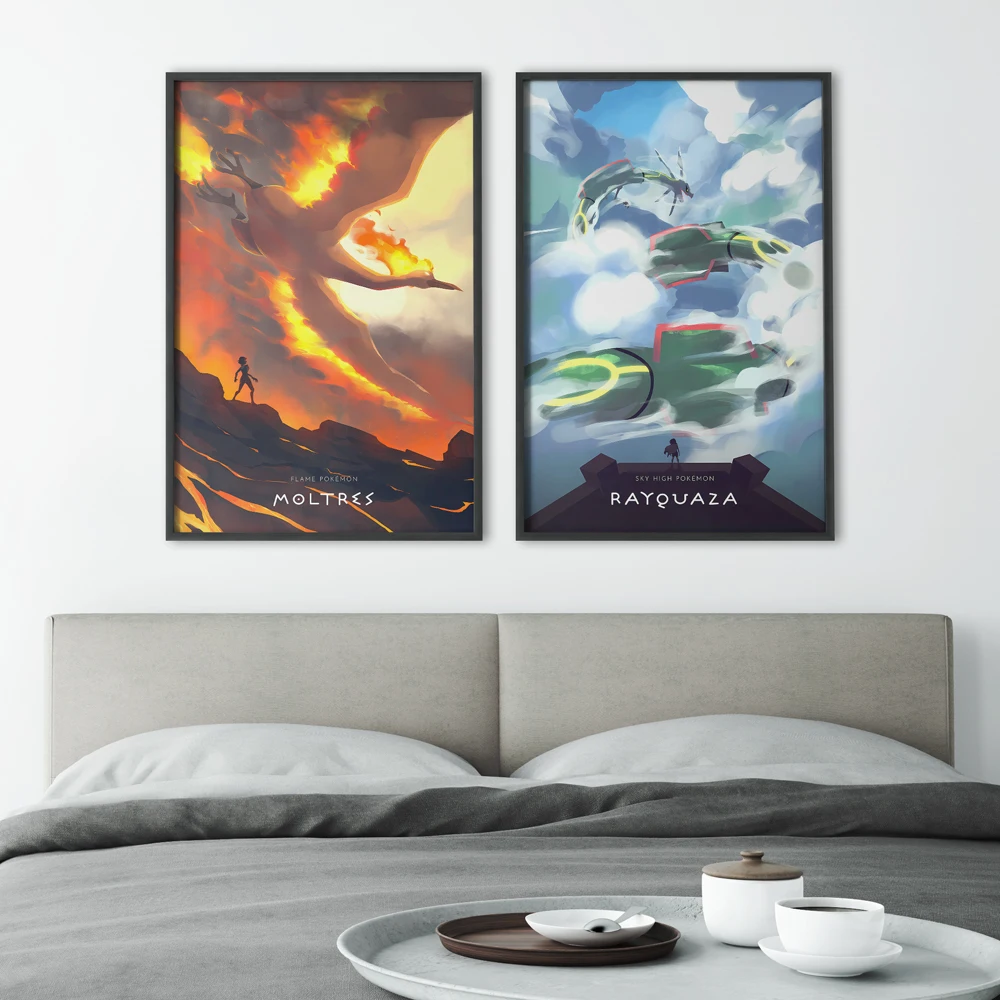 Pokemon Plakat Mew Canvas Art Malarstwo Pokój dzienny Plakat Prezenty Dziecko Figurki Postać z kreskówki Wystrój sypialni dziecięcej