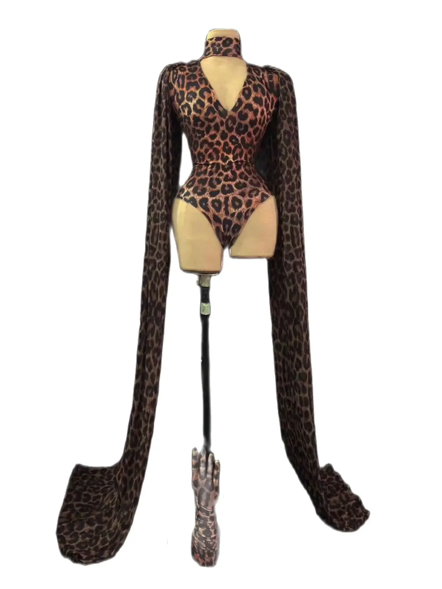 Leopard V-ausschnitt Mit Langen Ärmeln Sexy Bodys Für Frauen Bühne Führen Kostüm Karneval Drag Queen Outfits Party Prom Kleidung